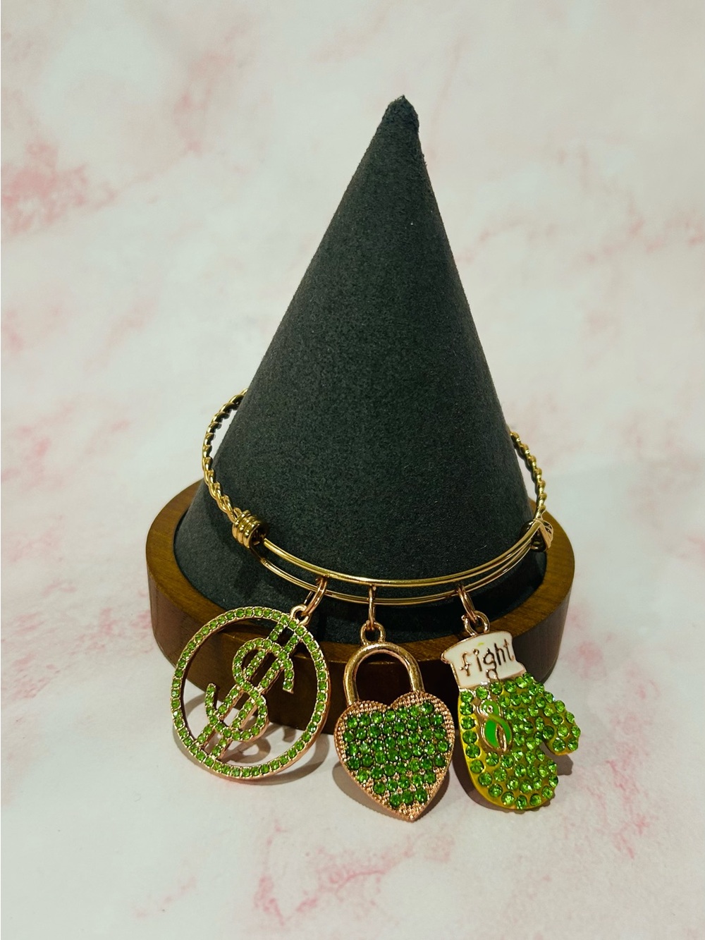 Rose-gold stainless steelBracelet with Green Crystal Charms
